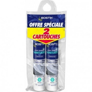 Lot BOSTIK Joint Parfait Sanitaire Translucide 2x280ml