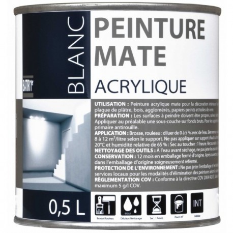 Peinture acrylique BATIR 1° mat blanc 0,5L