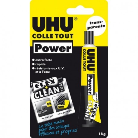 Colle UHU tout power transparente 18g (tube flex+clean)