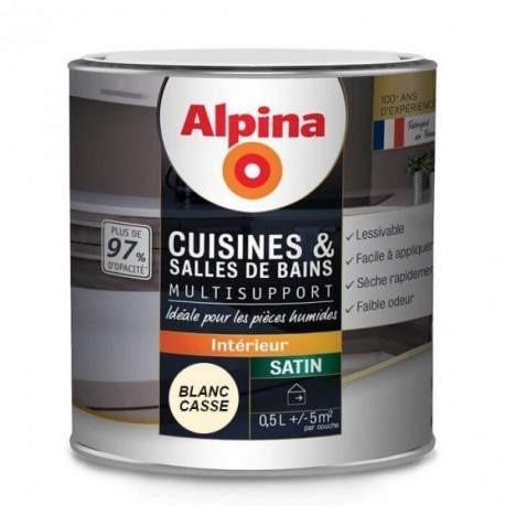 Peinture Cuisines & Bains satin ALPINA 0,5L blanc cassé