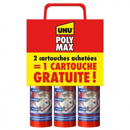Colle POLY MAX Extra fort UHU lot de 2 cartouches 425g + 1 gratuite