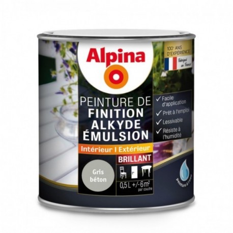 Peinture alkyde émulsion brillant ALPINA 0,5L gris béton