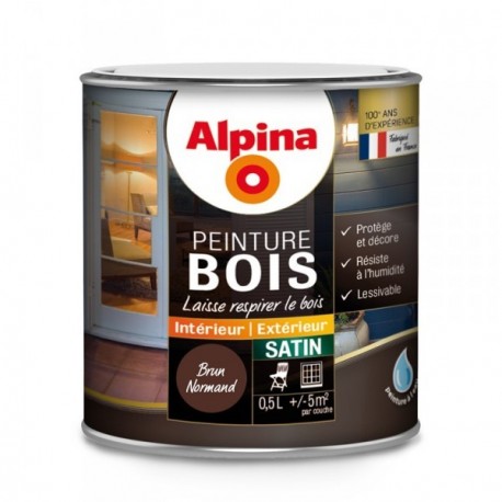 Peinture bois microporeuse satin ALPINA 0,5L brun normand