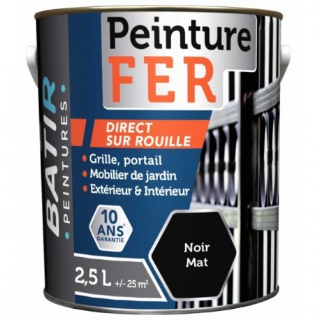 Peinture anti-rouille fer mat BATIR glycéro noir 2,5L