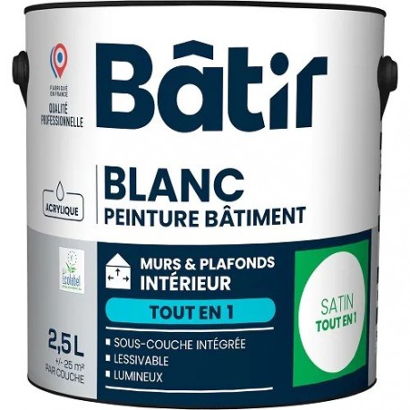 Peinture BATIR acrylique satin monocouche blanc 2,5L