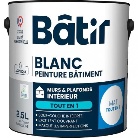 Peinture BATIR acrylique mat monocouche blanc 2,5L