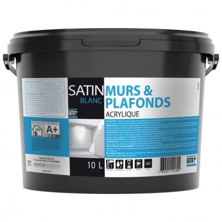 Peinture acrylique BATIR 1° Murs & Plafonds satin blanc 10L