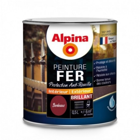 Peinture fer anti-rouille brillante ALPINA bordeaux 0,5L