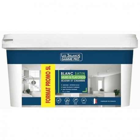 Peinture Murs & Plafonds LES 3 BLANCS monocouche satin blanc 5L