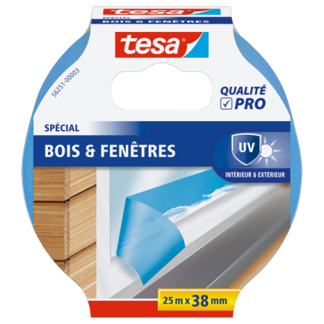 Adhésif de masquage Finitions Parfaites Special Bois et Fenêtres TESA bleu 25mx38m