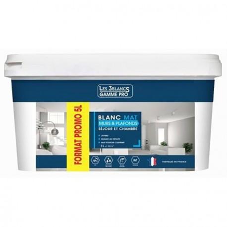 Peinture Murs & Plafonds LES 3 BLANCS monocouche mat blanc 5L