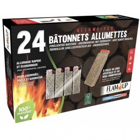 Boite de 24 Allume-Feux en "Bâtonnets-Allumettes" FLAM'UP