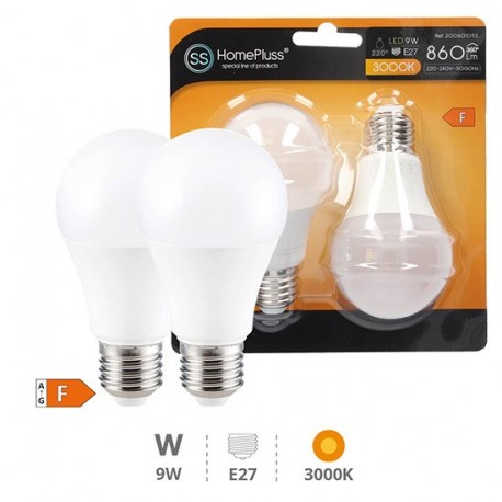 Pack 2 ampoules LED Standard 9W E27 3000K