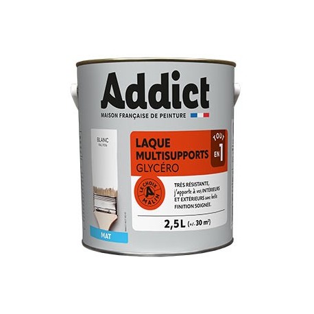 Laque ADDICT multi-supports mate blanc RAL 9016 2,5L
