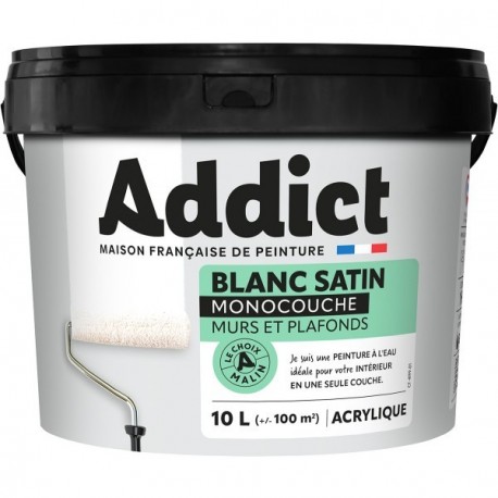 Peinture ADDICT acrylique satin monocouche blanc 10L