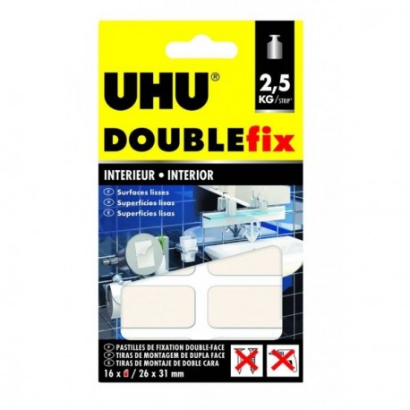 16 pastilles UHU Double fix extra fort intérieur 26x31mm