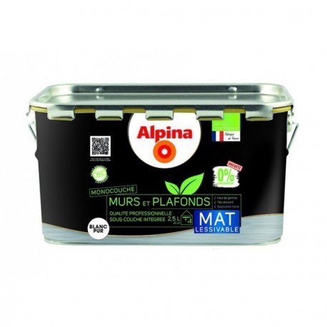 Peinture ALPINA premium murs & plafonds 0% conservateur mat blanc 2,5L