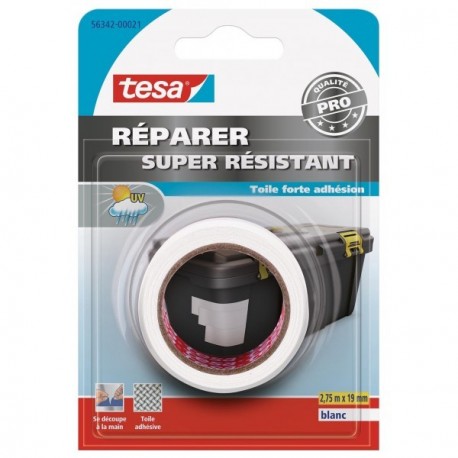 Adhésif de réparation toilé Super Résistant TESA blanc 2,75mx19mm