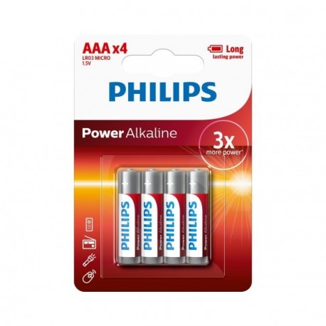 Blister de 4 Piles Power Alkaline PHILIPS LR03-AAA