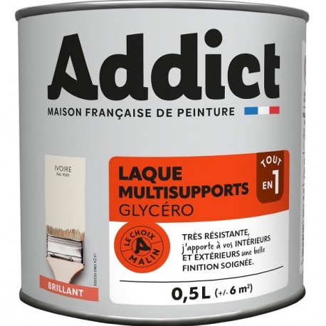 Laque ADDICT multi-supports brillante blanc cassé-ivoire RAL 9001 0,5L