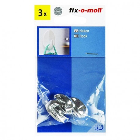 3 crochets adhésifs pour cuisine et salle de bain FIX-O-MOLL argent 24x15mm