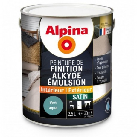 Peinture alkyde émulsion satin ALPINA 2,5L vert aqua