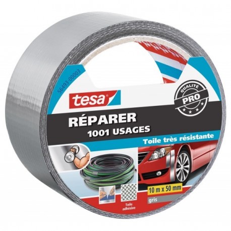 Adhésif de Réparation toilé 1001 Usages TESA gris 10mx50mm