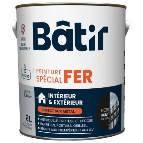 Peinture anti-rouille fer mat BATIR glycéro noir 2L