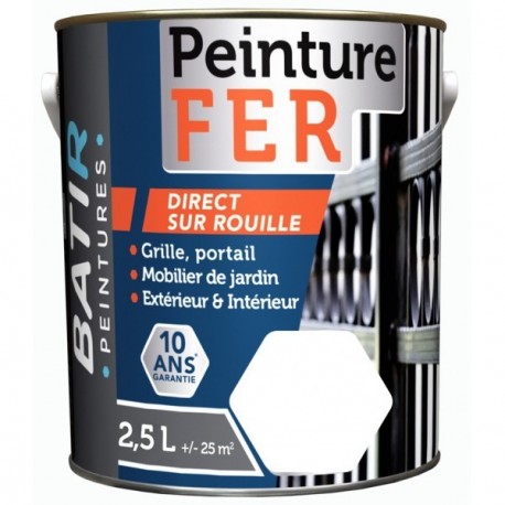 Peinture anti-rouille fer satin BATIR glycéro 2,5L blanc