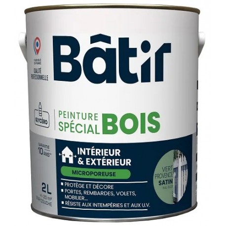 Peinture spécial bois satin BATIR vert provence ral 6021 2L