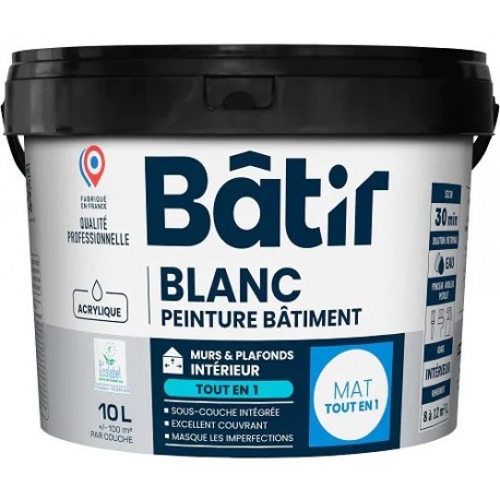Peinture BATIR acrylique mat monocouche blanc 10L