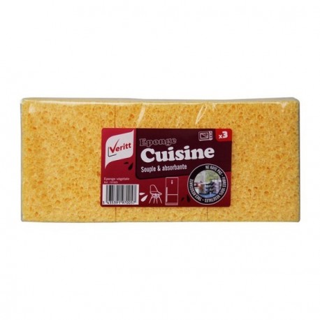 Lot de 3 Eponges Cuisine VERITT souple et absorbante 9cmx7cm