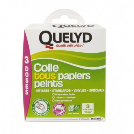 Colle QUELYD Tous Papiers Peints en doses de 3x50g avec indicateur coloré