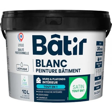 Peinture BATIR acrylique satin monocouche blanc 10L