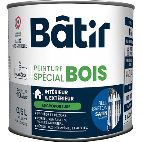 Peinture spécial bois satin BATIR bleu breton ral 5005 0,5L