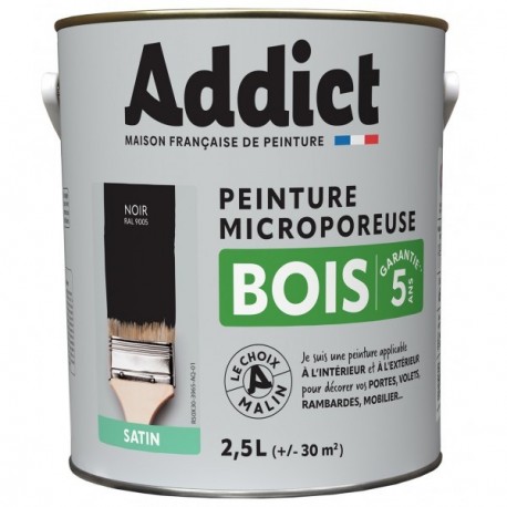 Peinture bois ADDICT glycéro satin noir RAL 9005 2,5L