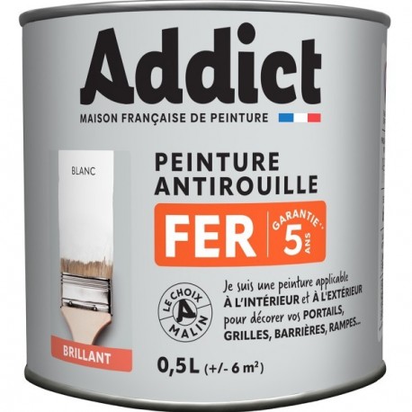 Peinture fer ADDICT glycéro brillant blanc RAL 9016 0,5L