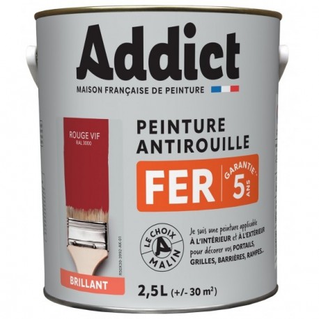 Peinture fer ADDICT glycéro brillant rouge vif RAL 3000 2,5L
