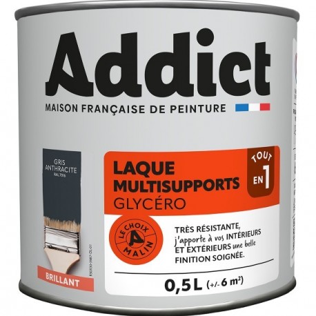 Laque ADDICT multi-supports brillante gris anthracite RAL 7016 0,5L