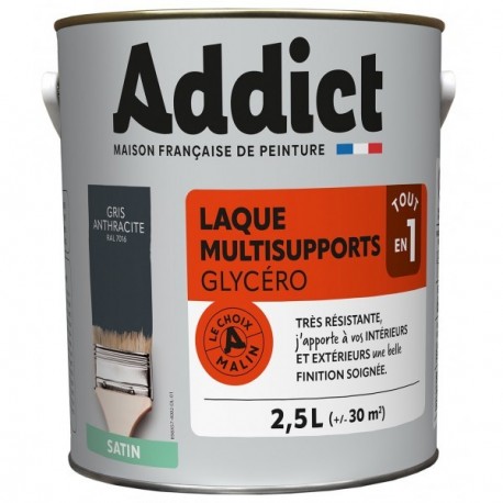 Laque ADDICT multi-supports satin manganèse-gris anthracite RAL 7016 2,5L