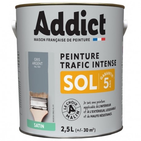 Peinture sol ADDICT glycéro satin gris souris-gris argent RAL 7001 2,5L