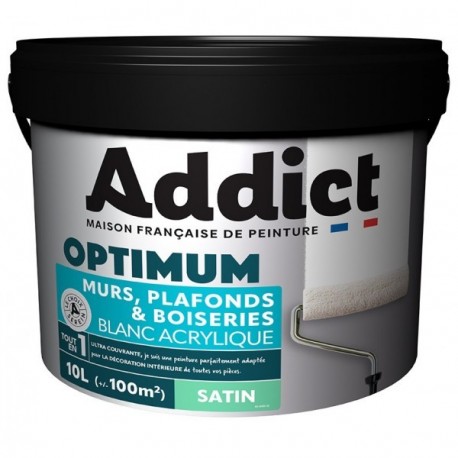 Peinture RECA Optimum Murs Plafonds et Boiseries Acrylique Satin Blanc 10L