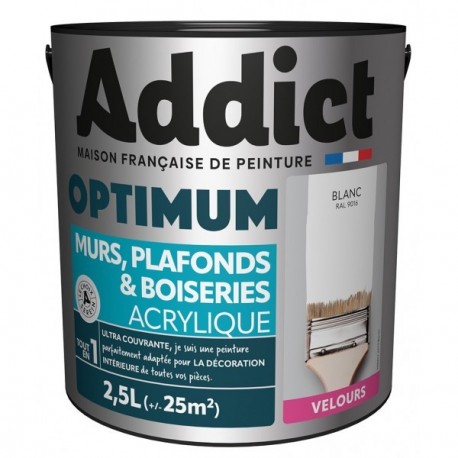 Peinture RECA Optimum Murs Plafonds et Boiseries Acrylique Velours Blanc 2,5L