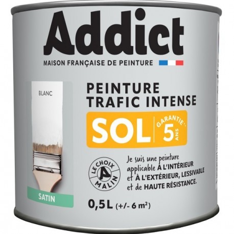 Peinture sol ADDICT glycéro satin blanc RAL 9016 0,5L