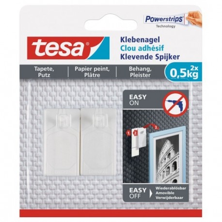 Clou Adhésif pour mur peint ou papier peint TESA 0,5kg (blister de 2)