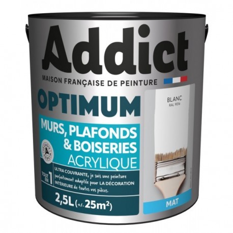 Peinture RECA Optimum Murs Plafonds et Boiseries Acrylique Mat Blanc 2,5L