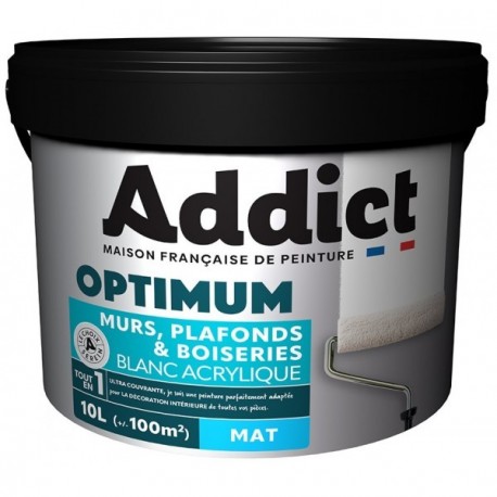 Peinture RECA Optimum Murs Plafonds et Boiseries Acrylique Mat Blanc 10L