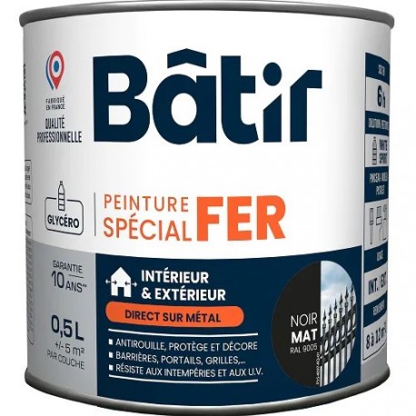 Peinture anti-rouille fer mat BATIR glycéro noir 0,5L